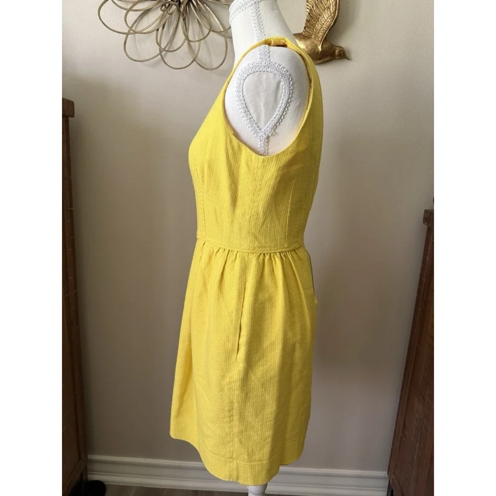 J.Crew Yellow Textured Fit & Flare Dress‎ Womens Size 6 Sleeveless Pockets